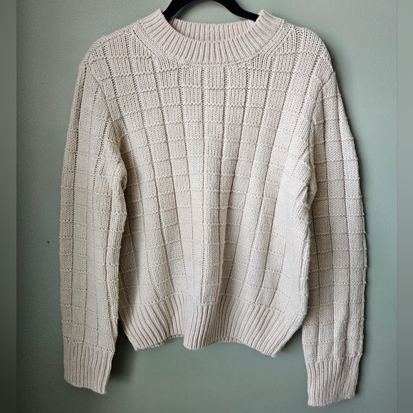 American Eagle waffle crewneck sweater cream size medium - Picture 2 of 10